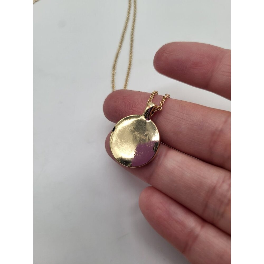 Gold Tone Medallion Pendant Necklace Spiral Circle with Rhinestones Minimalist C - Picture 9 of 10